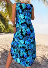 Blue Tummy Coverage Leaf Print A Line Sleeveless Dress | thumb picture 