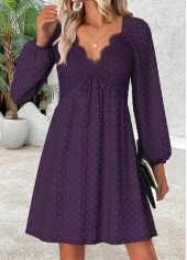 Dark Purple Tummy Coverage Short Long Sleeve Dress