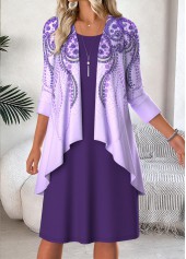 Purple Tummy Coverage Tribal Print Dress and Cardigan