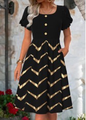 Black Tummy Coverage Short Sleeve Square Neck Dress