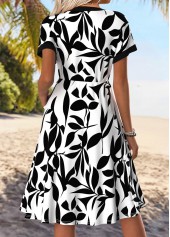 White Tummy Coverage Leaf Print Short Sleeve Dress | thumb picture 