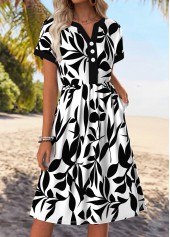 White Tummy Coverage Leaf Print Short Sleeve Dress | thumb picture 