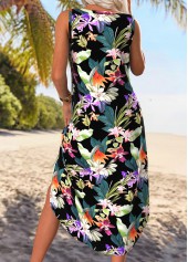Black Tummy Coverage Floral Print A Line Sleeveless Dress | thumb picture 