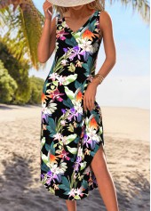 Black Tummy Coverage Floral Print A Line Sleeveless Dress | thumb picture 