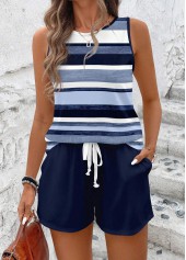Blue Tummy Coverage Striped Sleeveless Round Neck Tank Top | thumb picture 