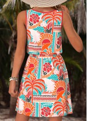 Multi Color Tummy Coverage Tropical Plants Print Short Dress | thumb picture 
