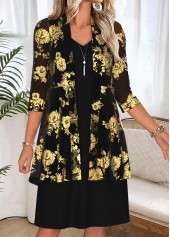 Black Tummy Coverage Floral Print Dress and Cardigan | thumb picture 