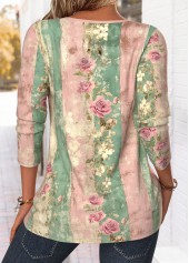 Multi Color Button Random Floral Print Long Sleeve Blouse | thumb picture 