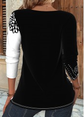 Black Patchwork Floral Print Long Sleeve T Shirt | thumb picture 