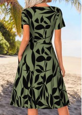 Sage Green Tummy Coverage Leaf Print Short Sleeve Dress | thumb picture 