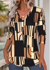 Dark Coffee Tummy Coverage Geometric Print T Shirt | thumb picture 