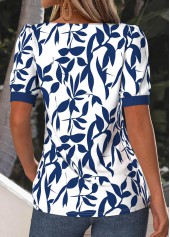 Navy Tummy Coverage Leaf Print Short Sleeve T Shirt | thumb picture 