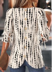 Light Camel Tummy Coverage Geometric Print T Shirt