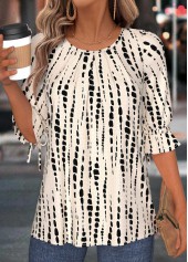 Light Camel Tummy Coverage Geometric Print T Shirt | thumb picture 