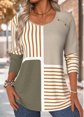 Sage Green Tummy Coverage Geometric Print T Shirt