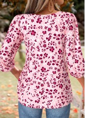 Hot Pink Peplum Floral Print 3/4 Sleeve Blouse | thumb picture 
