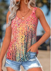 Coral Tummy Coverage Ombre Sleeveless V Neck Tank Top | thumb picture 