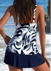 Tummy Coverage Mid Waisted Striped Navy Tankini Set | thumb picture 