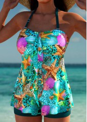 High Waisted Marine Life Print Turquoise Tankini Set | thumb picture 