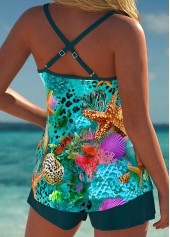 Pocket Mid Waisted Marine Life Print Turquoise Tankini Set | thumb picture 