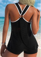 Circular Ring Mid Waisted Black Tankini Set