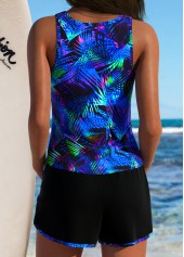 Tummy Coverage Mid Waisted Tropical Plants Print Tankini Set | thumb picture 