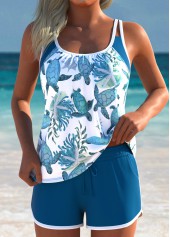 Layered High Waisted Marine Life Print Tankini Set