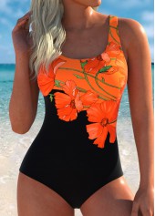 Tropical Plants Print Black One Piece Swimwear | thumb picture 