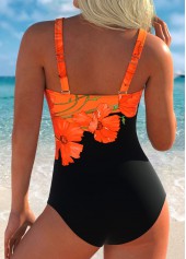 Tropical Plants Print Black One Piece Swimwear | thumb picture 