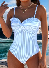 Frill Striped Light Blue One Piece Swimwear | thumb picture 