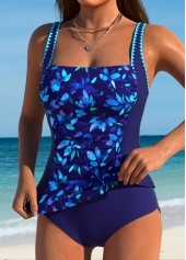 Mid Waisted Floral Print Purplish Blue Tankini Set | thumb picture 