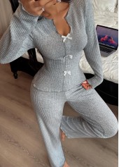 Grey Long Sleeve Split Neck Lounge Top and Pants | thumb picture 