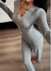 Grey Long Sleeve Split Neck Lounge Top and Pants | thumb picture 