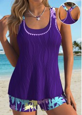 Tummy Coverage Mid Waisted Tropical Plants Print Tankini Set