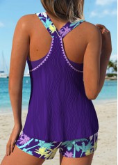 Tummy Coverage Mid Waisted Tropical Plants Print Tankini Set | thumb picture 