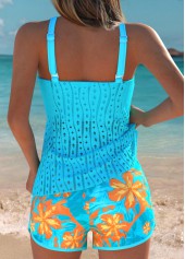 Tummy Coverage Mid Waisted Floral Print Cyan Tankini Set | thumb picture 