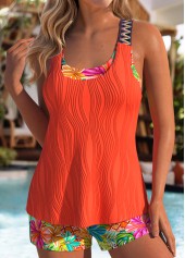 Tummy Coverage Mid Waisted Floral Print Coral Tankini Set | thumb picture 
