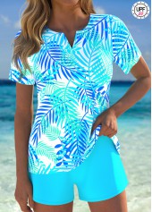 Tummy Coverage Mid Waisted Tropical Plants Print Tankini Set