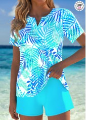Tummy Coverage Mid Waisted Tropical Plants Print Tankini Set | thumb picture 