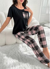 Pink Plaid Short Sleeve Lounge Top and Pants