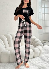 Pink Plaid Short Sleeve Lounge Top and Pants | thumb picture 