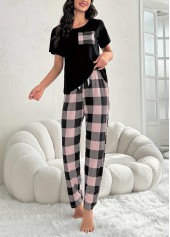 Pink Plaid Short Sleeve Lounge Top and Pants | thumb picture 