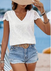 White Tummy Coverage Short Sleeve V Neck Tank Top | thumb picture 