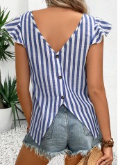 Blue Tummy Coverage Striped Short Sleeve Tank Top