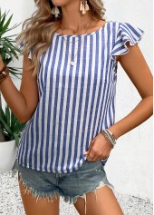 Blue Tummy Coverage Striped Short Sleeve Tank Top | thumb picture 