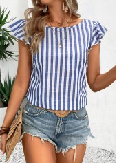 Blue Tummy Coverage Striped Short Sleeve Tank Top | thumb picture 