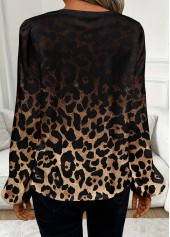 Dark Coffee Tummy Coverage Leopard Long Sleeve Blouse | thumb picture 