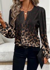 Dark Coffee Tummy Coverage Leopard Long Sleeve Blouse | thumb picture 