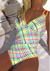 Circular Ring Argyle Print Multi Color One Piece Swimwear | thumb picture 