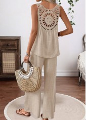 Light Camel Tummy Coverage Sleeveless Round Neck Top